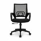 Mid-Back Mesh Office Chair Black Fixed Armrests Front View Workspace