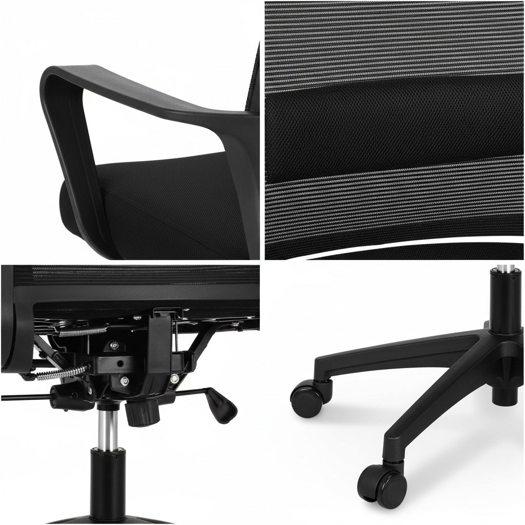 Mid-Back Striped Mesh Office Chair 32cm Metal 5-Star Base PU Casters