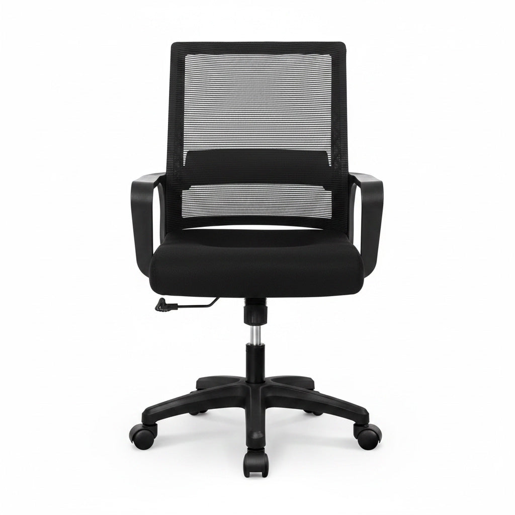 Mid-Back Striped Mesh Office Chair Black Fixed Armrests Front View