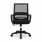 Mid-Back Striped Mesh Office Chair Black Fixed Armrests Front View