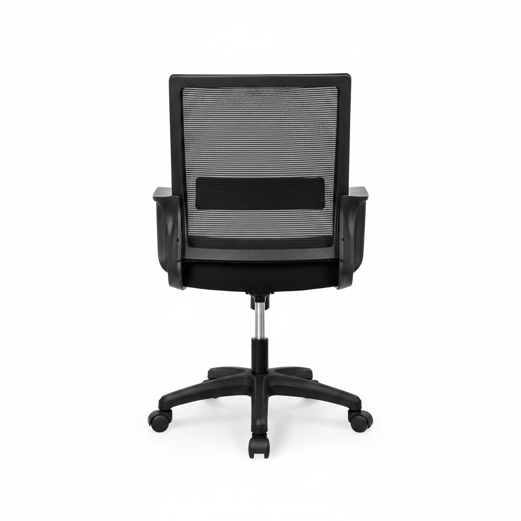 Mid-Back Striped Mesh Office Chair Black Fixed Armrests Back  View