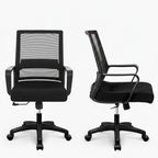 Mid-Back Striped Mesh Office Chair Black Side Profile Tilt Backrest