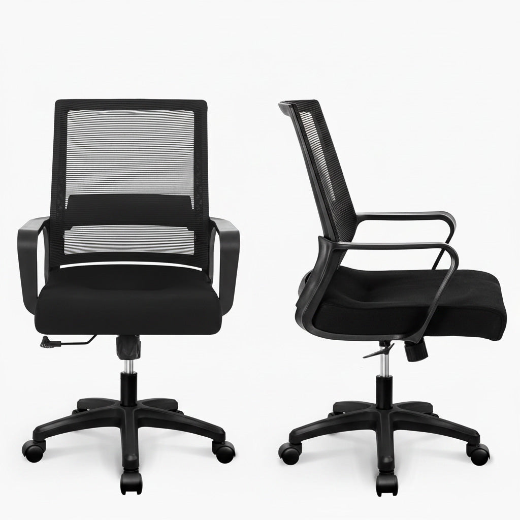 Mid-Back Striped Mesh Office Chair Black Side Profile Tilt Backrest